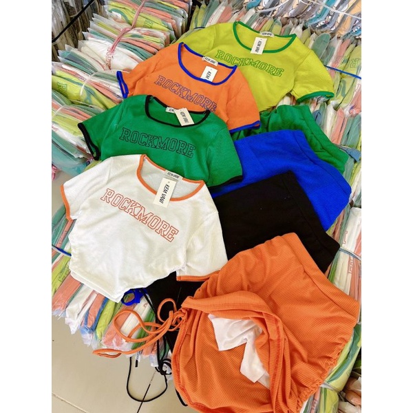 Set chân váy rút áo khoét eo full màu