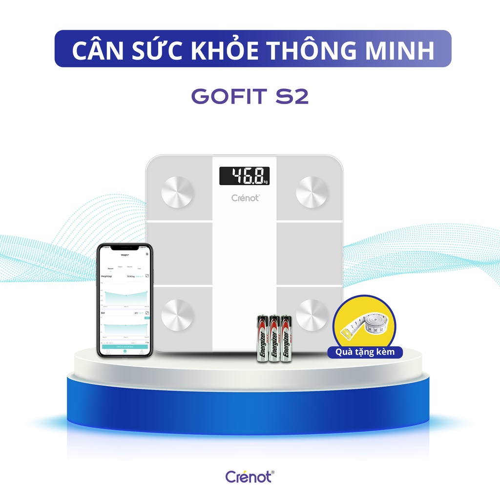 Cân điện tử sức khoẻ thông minh Crenot Gofit S2 kết nối bluetooth đo phân tích chỉ số cơ thể body fat scale