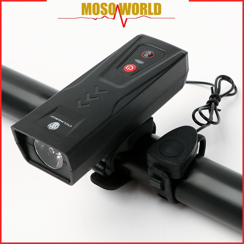 Đèn pha kiêm còi xe đạp MOSOWORLD sạc USB chống thấm nước an toàn tiện lợi