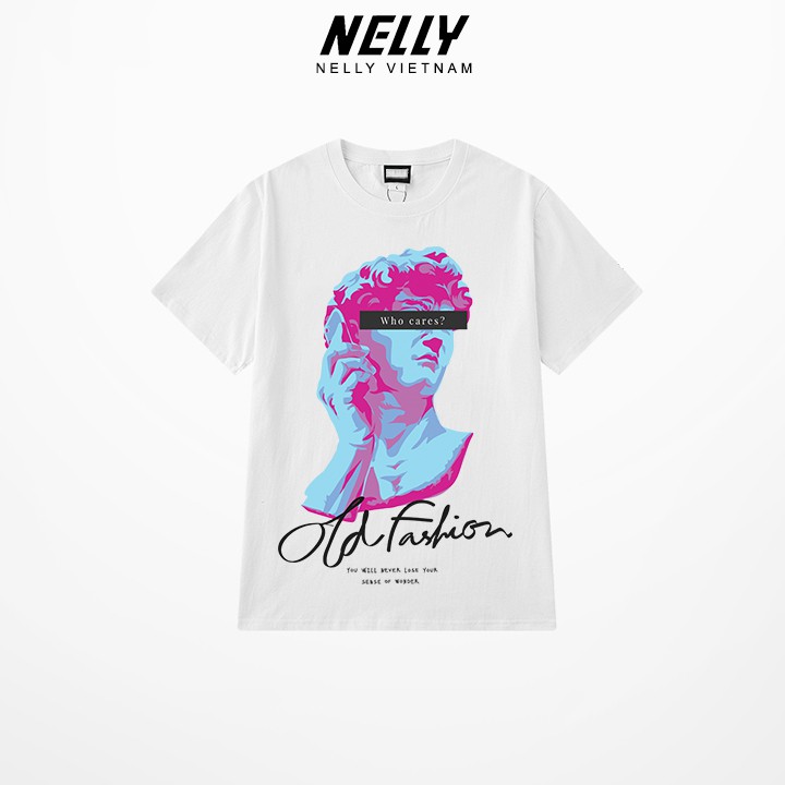 Áo thun tay lỡ NELLY cotton dáng unisex form rộng in hình david old fashion