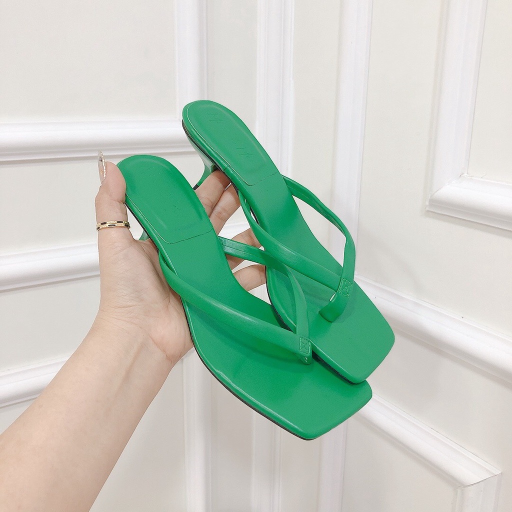 Guốc Kẹp Nữ HM Gót Nhọn Quai Mảnh Cao 3p Full Màu Mặt Đế Bọc Viền Đi Êm [ Hình Thật ] - Chị Chảnh Store