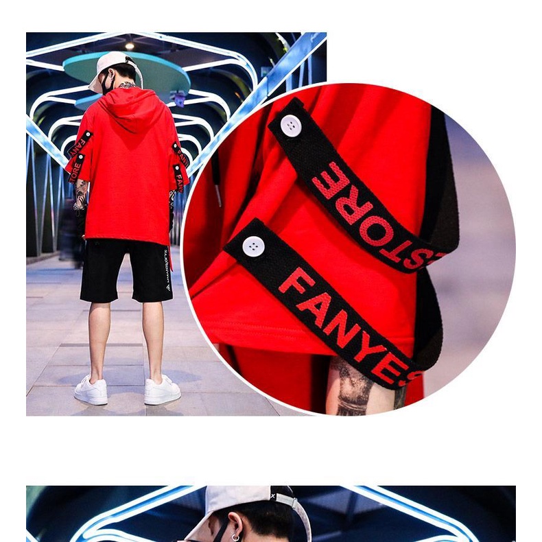 Áo Hoodie Tay Ngắn Form Rộng Phong Cách Hip Hop Cho Nam