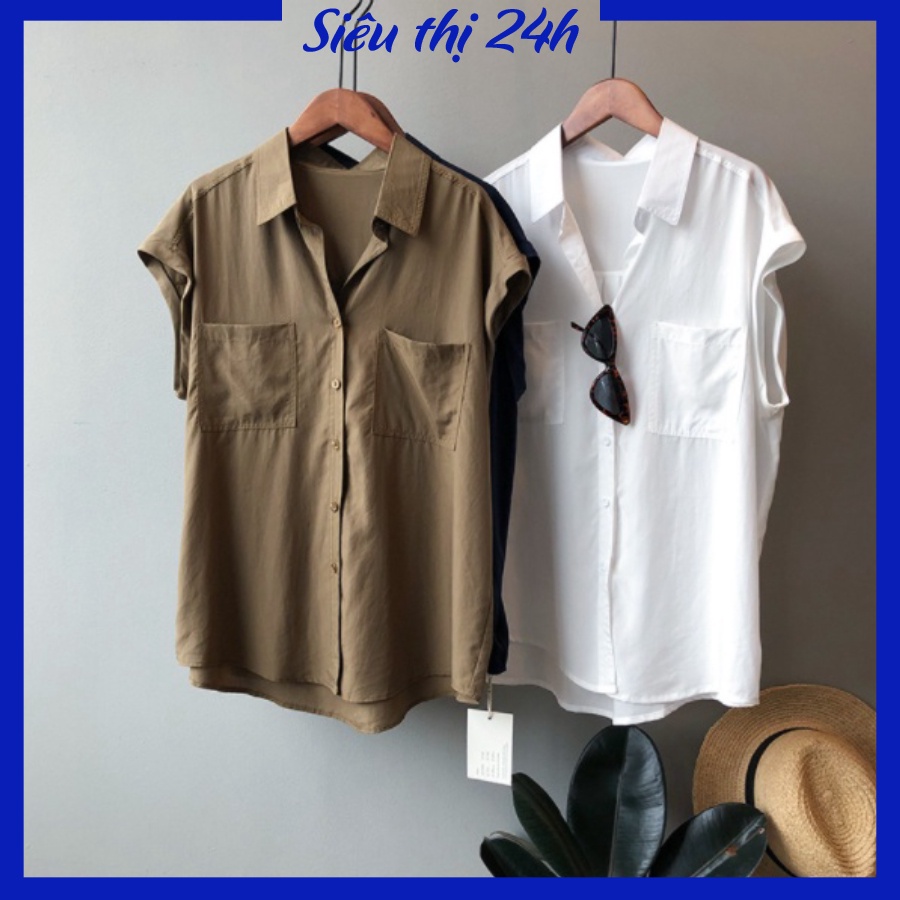 Áo sơ mi nữ tay ngắn Hàn Quốc Siêu thị 24 giờ chất liệu đũi tơ mềm mát, form trẻ trung phá cách SMH.33 | BigBuy360 - bigbuy360.vn