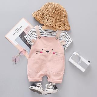 Set Áo Thun Tay Ngắn & Quần Yếm 2 Dây Cho Bé Gái Từ 0-5 Tuổi