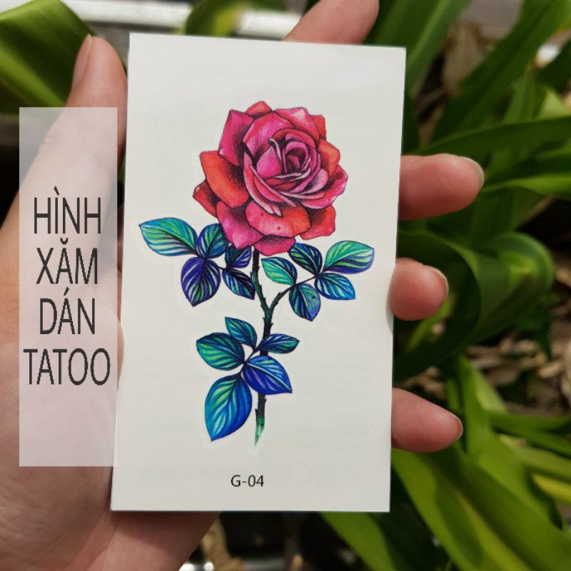 Hình xăm hoa hồng có gai g04. Xăm dán tatoo mini tạm thời, size &lt;10x6cm