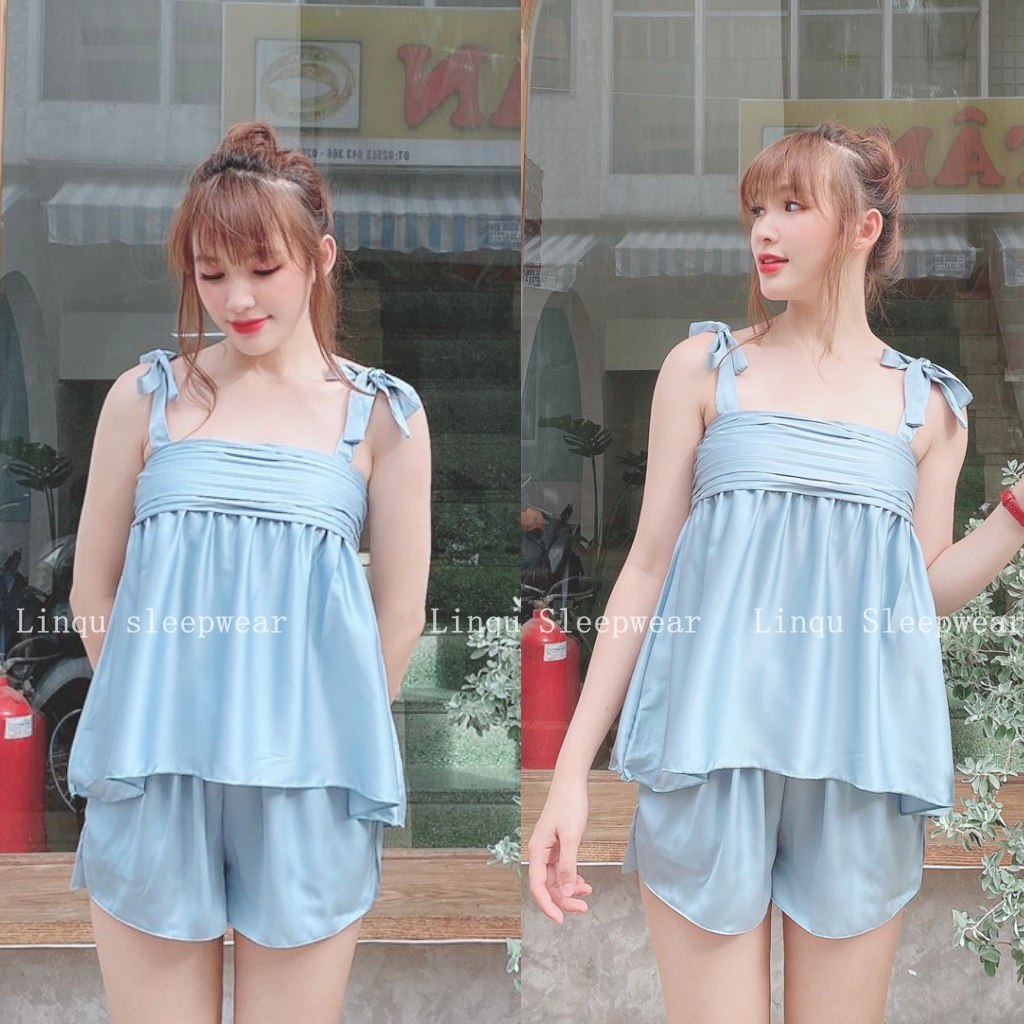 Đồ ngủ sexy 2 dây gợi cảm chất lụa latin cao cấp mặc ngủ mát thoải mái Freesize dưới 55kg - Linqustore