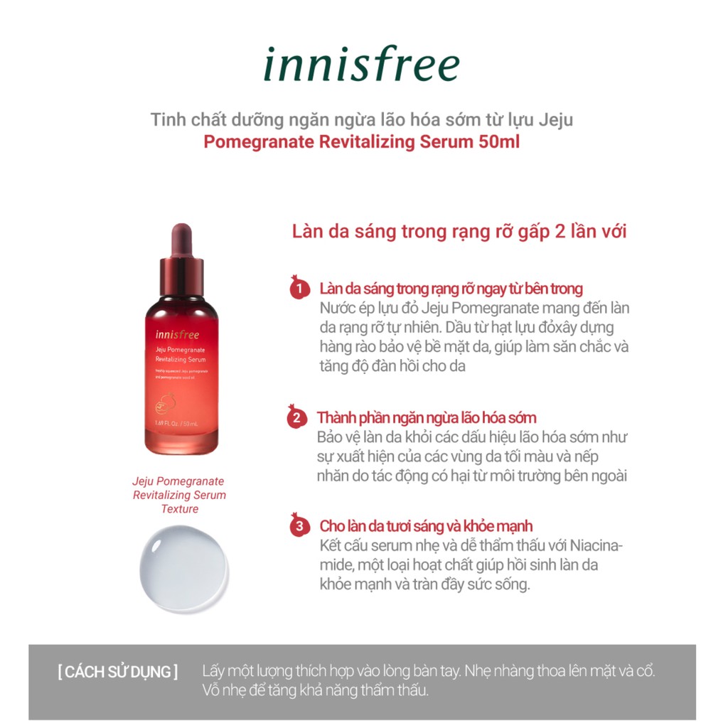 [Mã COSIF11 giảm 10% đơn 400K] Tinh Chất Ngăn Ngừa Lão Hóa Từ Lựu innisfree Jeju Pomegranate Revitalizing Serum 50ml | BigBuy360 - bigbuy360.vn