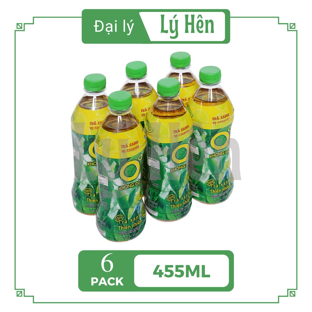 Lốc 6 Chai Trà Xanh Không Độ Vị Chanh Chai Nhựa PEP 455ml Date Luôn Mới