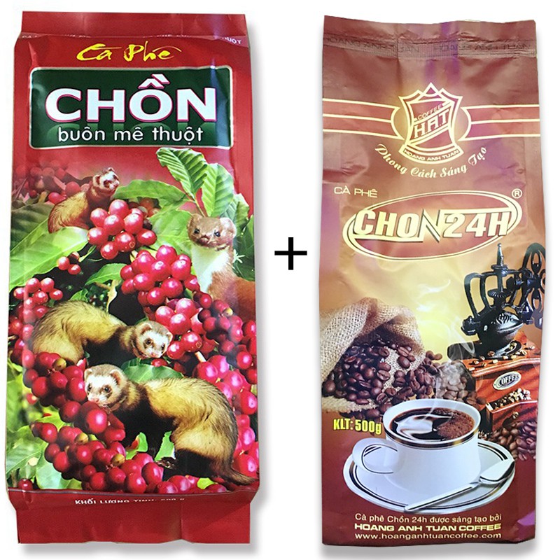 Combo 2 bịch Cà phê pha Phin truyền thống Chồn 24h Coffee thượng hạng 500gr x 2 bịch chồn đỏ và 24h