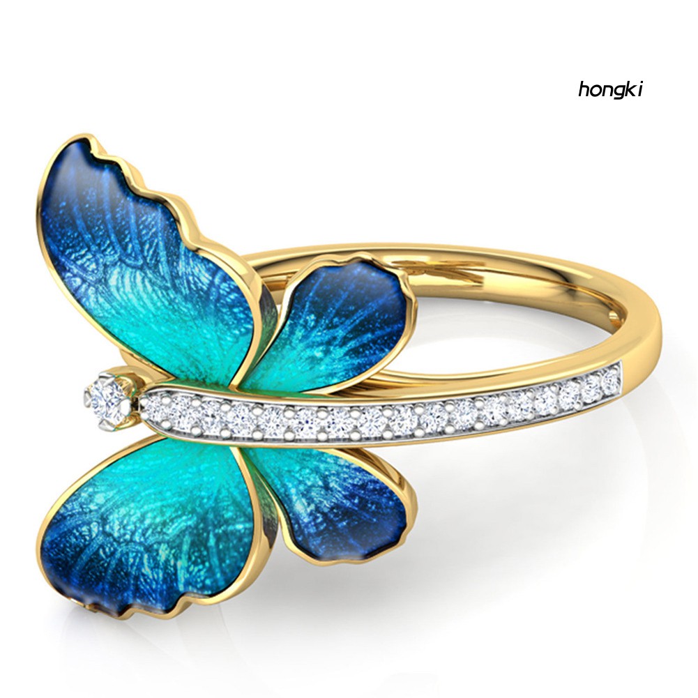 BUTTERFLY Nhẫn Hợp Kim Đính Đá Hình Bướm Xinh Xắn Cho Nữ