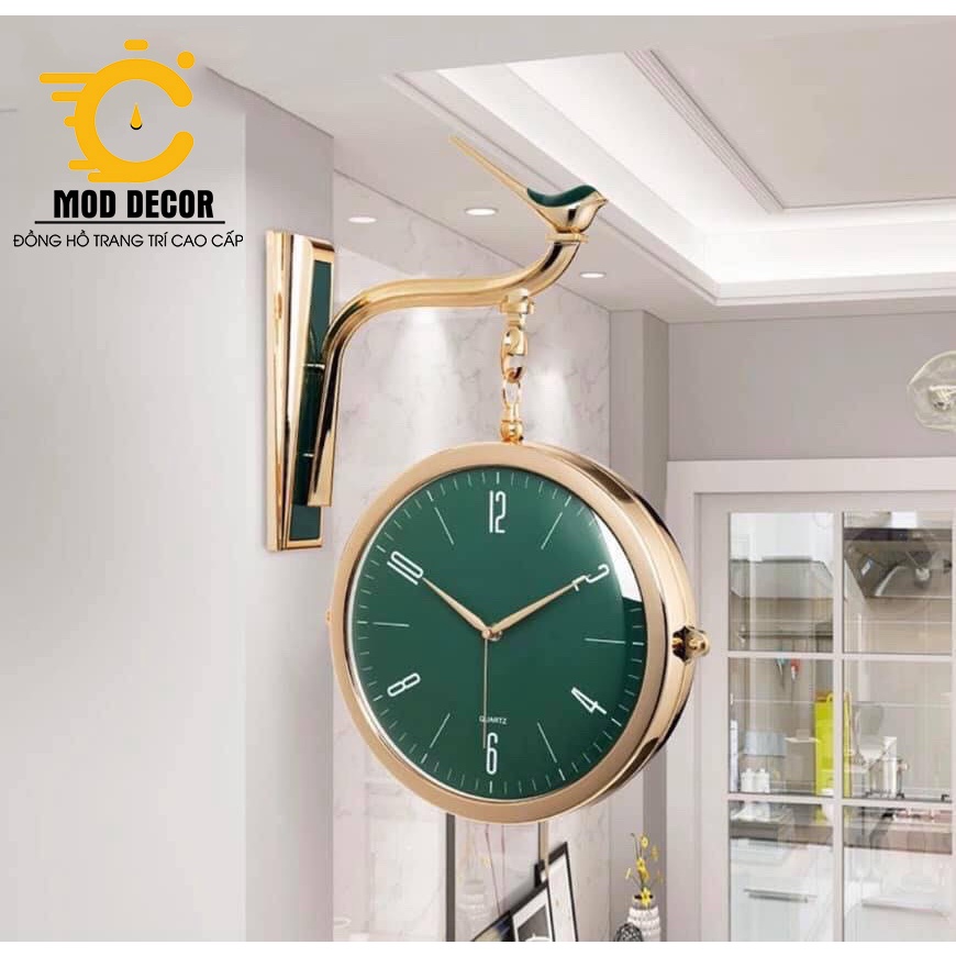 Đồng hồ treo tường kim trôi Én xanh 2 mặt 7937