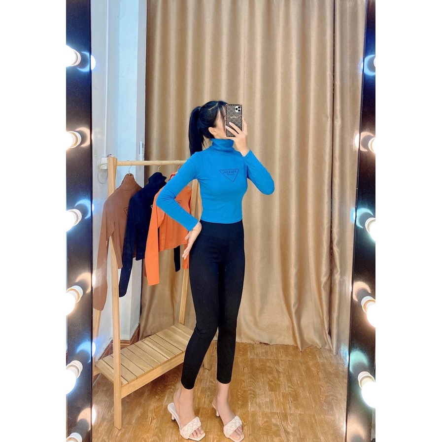 áo croptop cổ lọ nữ tay dài chất bozip mềm mịn mặc cực tôn dáng và sáng da phối với quần,chân váy đều xinh nha các nàng