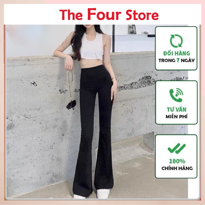 Quần ống loe - quần legging cạp cao tôn dáng chất cottong co dãn 4 chiều  The Four Store