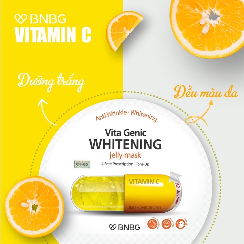 Combo 5 miếng Mặt nạ giấy vàng dưỡng da trắng sáng và đều màu BNBG Vita Genic Whitening Jelly Mask  30ml x5