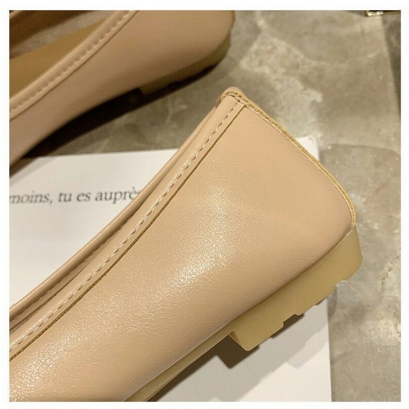 Giày búp bê nữ da trơn đế cao su chống trượt basic