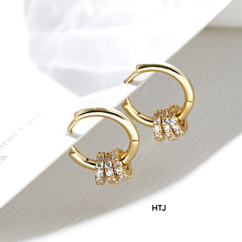 Khuyên tai bạc khuyên tròn basic bạc 925 xâu hạt đính đá xi kim Van Jewelry V10370