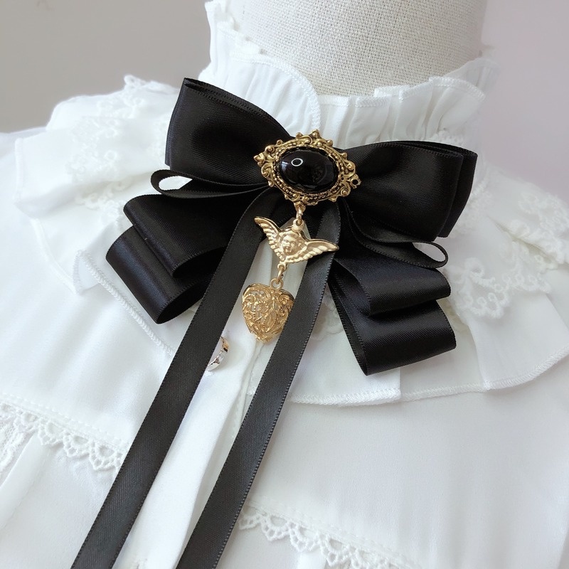 Cà Vạt Nơ Màu Đen Phong Cách Vintage Thời Trang Cho Nữ