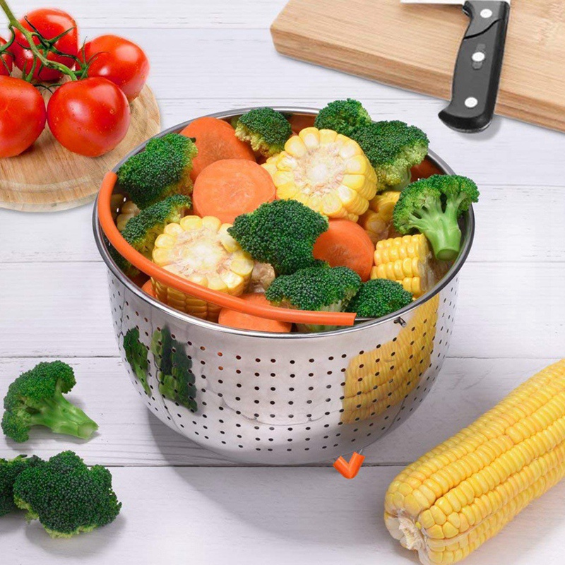 Rổ Hấp Thức Ăn Bằng Thép Không Gỉ Có Tay Cầm Silicone Tiện Dụng