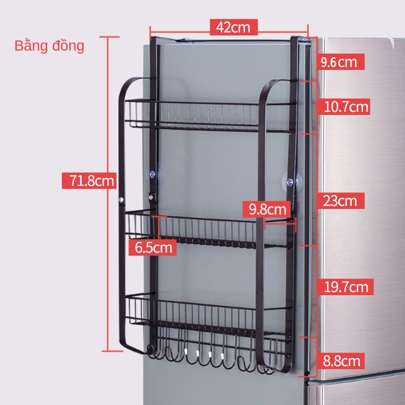 Phiên bản mới của kệ tủ lạnh nhiều lớp bên cạnh giá treo tường nhà bếp để gia vị khăn giấy dính màng móc áo