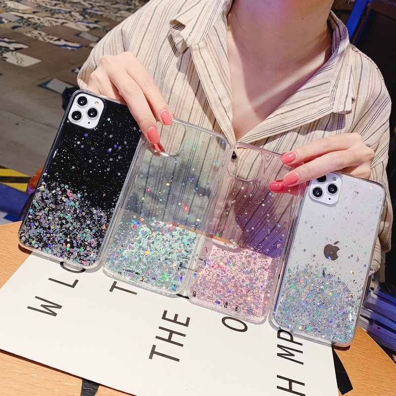 Case iPhone 11 Pro Max 6 6S 7 8 Plus X XR XS XS Max SE 2020 Epoxy Silver Foil Glitter Phone Case