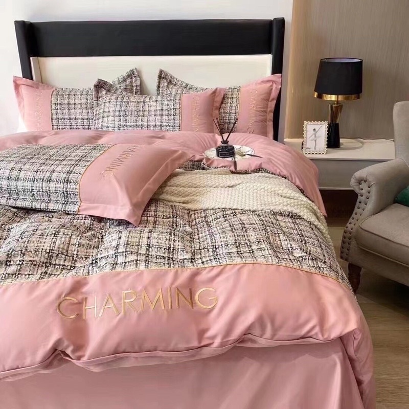 Bộ Chăn Ga Gối Cotton Đũi Charming đủ kích thước phong cách hiện đại 2022 Loại 1
