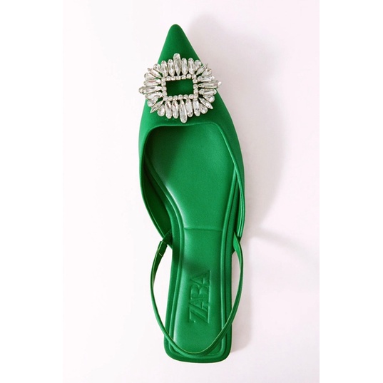 GIÀY MULE ZARA GÓT THẤP XANH LÁ ĐÍNH ĐÁ LẤP LÁNH