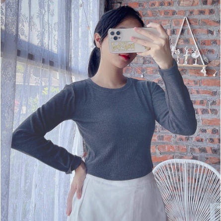 Áo Croptop Body Dài Tay Madela Dáng ôm cổ tròn