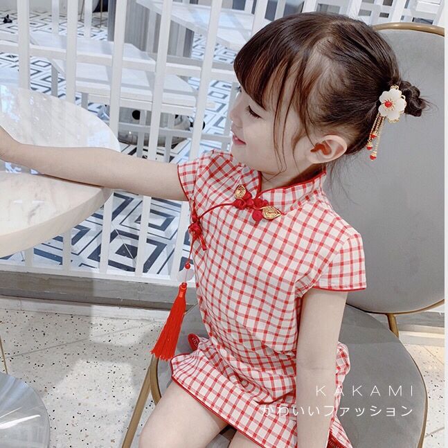 Đầm Sườn Xám Họa Tiết Ca Rô Đáng Yêu Dành Cho Bé Gái