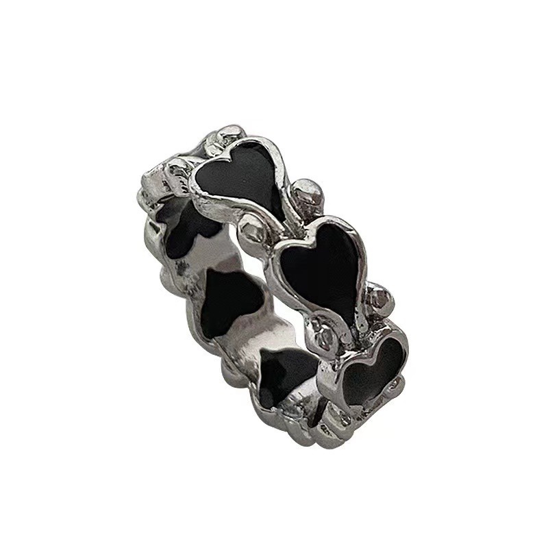 Nhẫn hình trái tim màu đen phong cách cổ điển thời trang sành điệu cho nữ