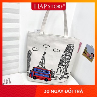 Túi tote đi học, túi đi học nữ có khóa kéo, 2 ngăn tiện dụng, 2 lớp vải chống thấm nước tuyệt đối - HAP Store