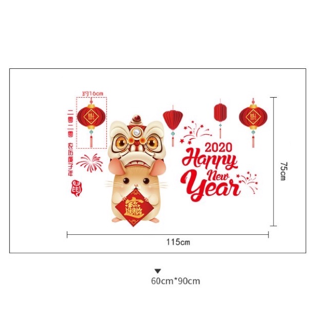 Decal dán Tết - Chuột Vàng bảng đỏ chào 2020