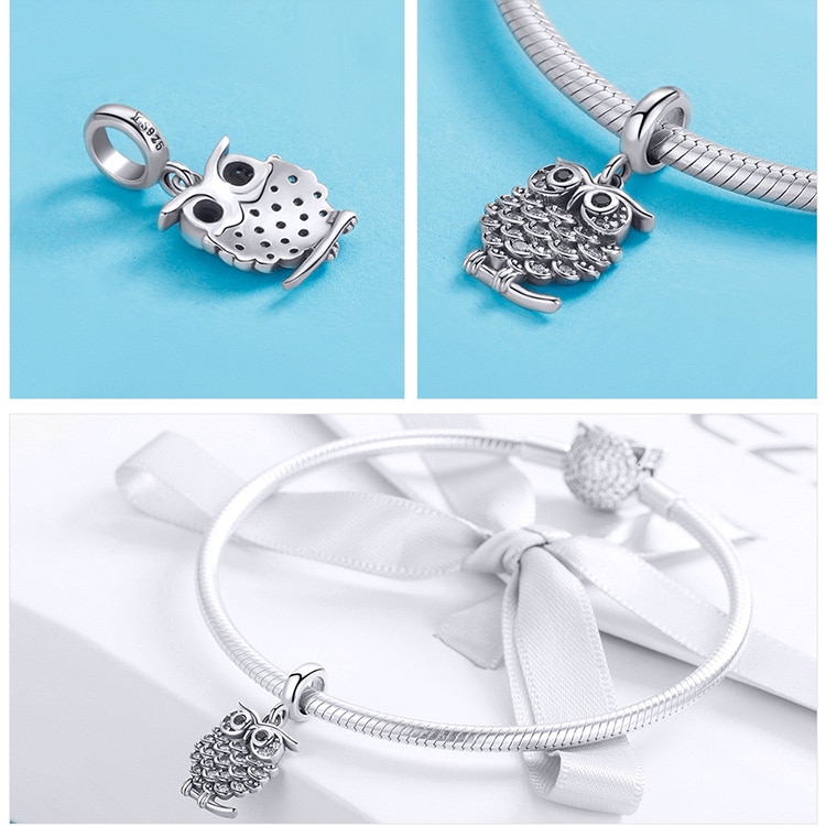 Hạt Charm BAMOER SCC949 Bằng Bạc 925 Hình Cú Mèo Dễ Thương