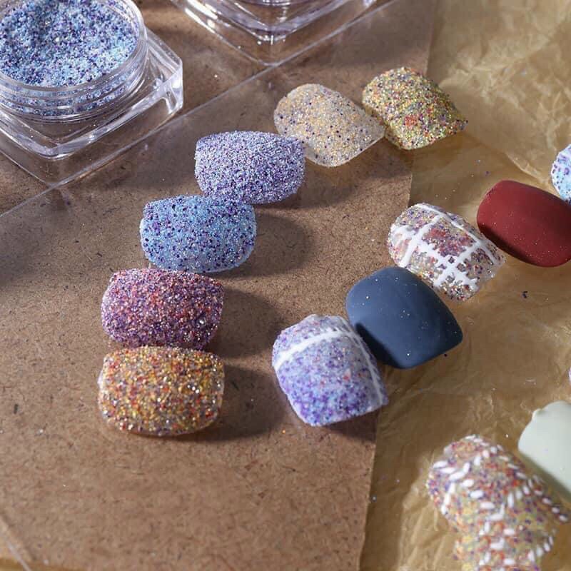 Nhũ dạ nail, nhũ cát kẻ dạ phong cách hàn quốc set 6 hũ- Cheap nail