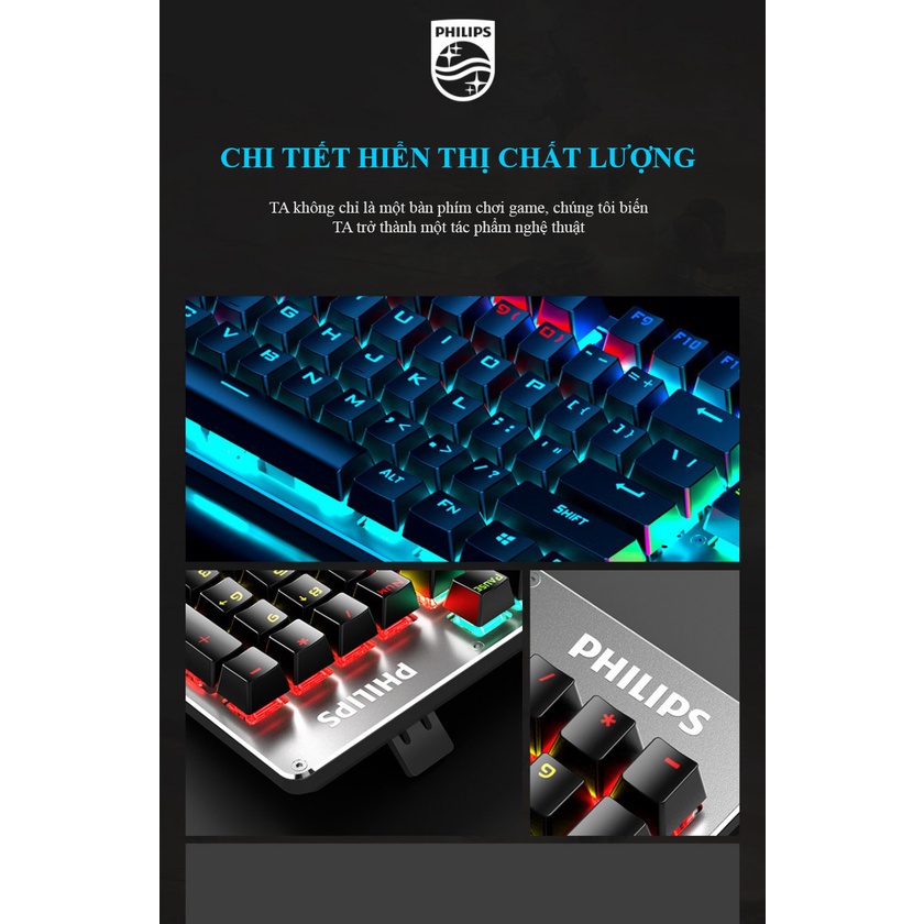 Bàn Phím Cơ Gaming PHILIPS SPK-8404 - Led Gaming Blue Switch + KM TẤM LÓT CHUỘT
