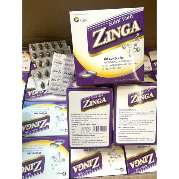 Kẽm viên Zinga bổ sung kẽm, hỗ trợ ăn ngon, tăng cường sức khỏe, đề kháng, miễn dịch chống còi xương