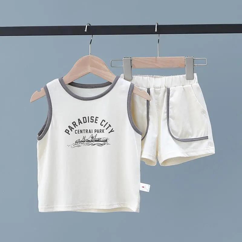 Bộ Ba Lỗ Sát Nách Bé Trai Đồ Bộ Hè Cho Bé In Chữ PARADISE CITY Set Bé Trai Chất Cotton Thoáng Mát - MOOBABY SHOP