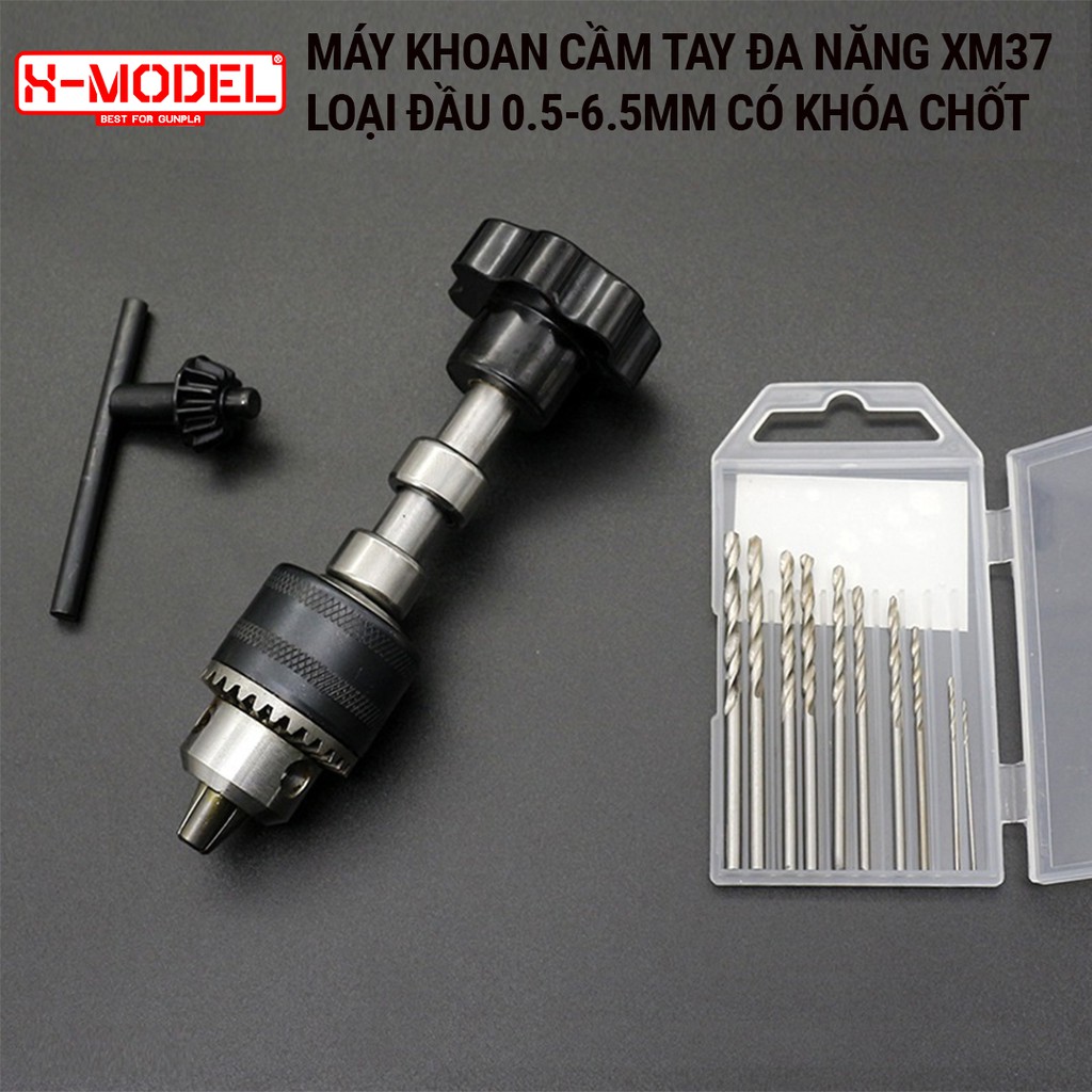 Máy khoan mini cầm tay đa năng đầu 0.5, 6.5, 10mm, có khóa tay, phụ kiện gia công mô hình nhựa XMODEL