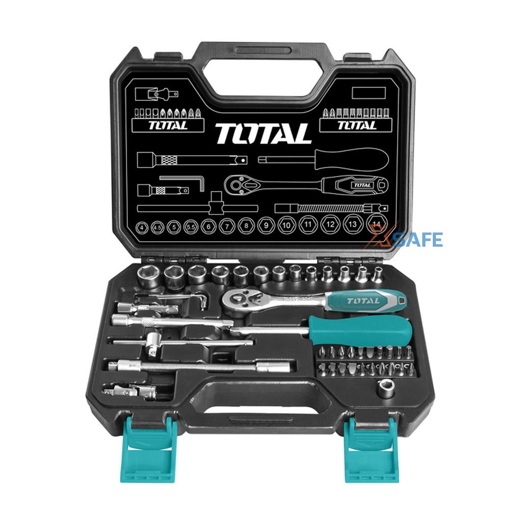 Bộ đồ nghề đa năng 45 chi tiết TOTAL THT141451 1/4&quot; Socket đa dạng CR-V mạ chrome, phủ lớp chống gỉ sét