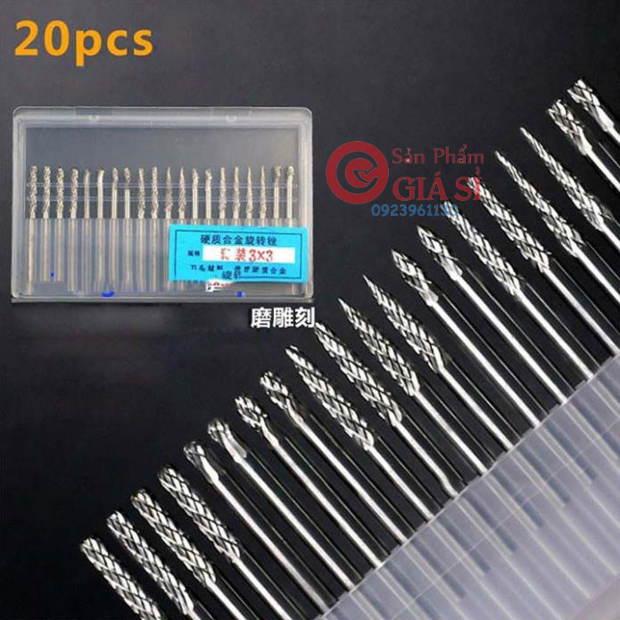 Bộ 20 mũi mài hợp kim 3x3mm mài nhôm đồng gỗ nhựa ❤️freeship❤️