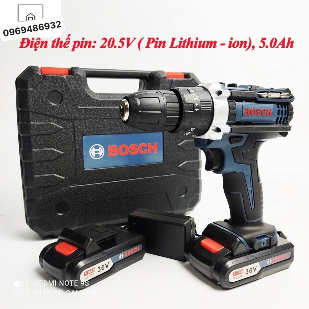 Máy khoan pin bắt vít Bosch 36v - 3 chức năng - Đầy đủ đồ nghề - Khoan tường bắt vít - Loại 1