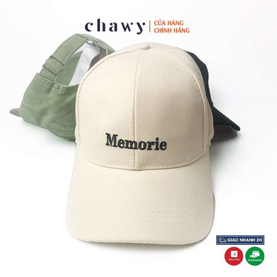 Mũ lưỡi trai nữ nam , Nón kết thêu chữ Memorie phong cách Ulzzang chất liệu nỉ gân cotton form unisex Chawystore - NK!1