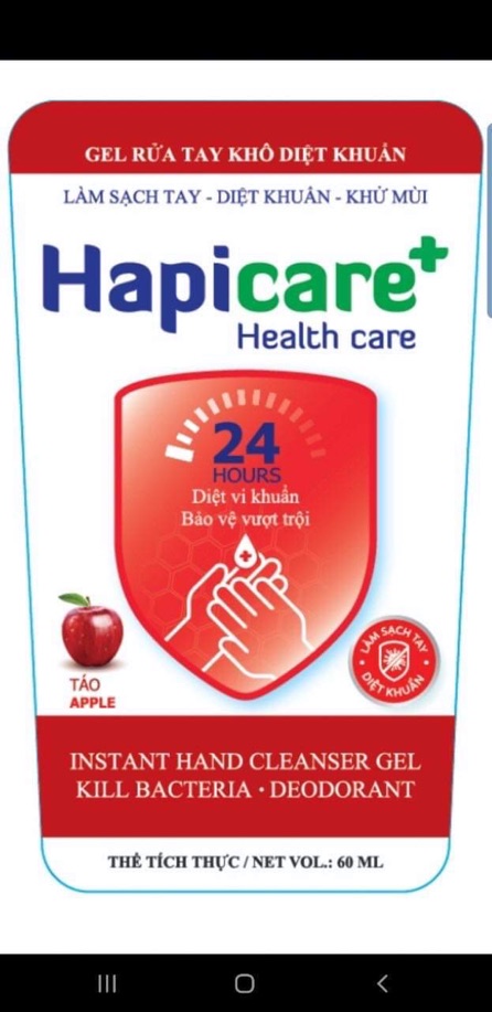 [Chính Hãng] Nước Rửa Tay Khô Hapicare 60ml Diệt Vi Khuẩn - Bảo Vệ Sức Khỏe