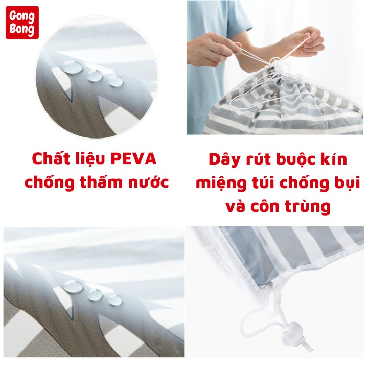 Túi đựng chăn màn quần áo 135l chống thấm nước hình thú cute có dây rút túm miệng cất trữ đồ tiện lợi
