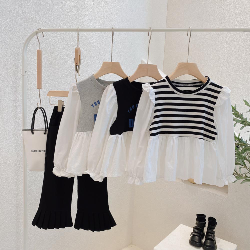 Đầm tay dài phối ren thời trang mùa thu mới cho bé gái 2021