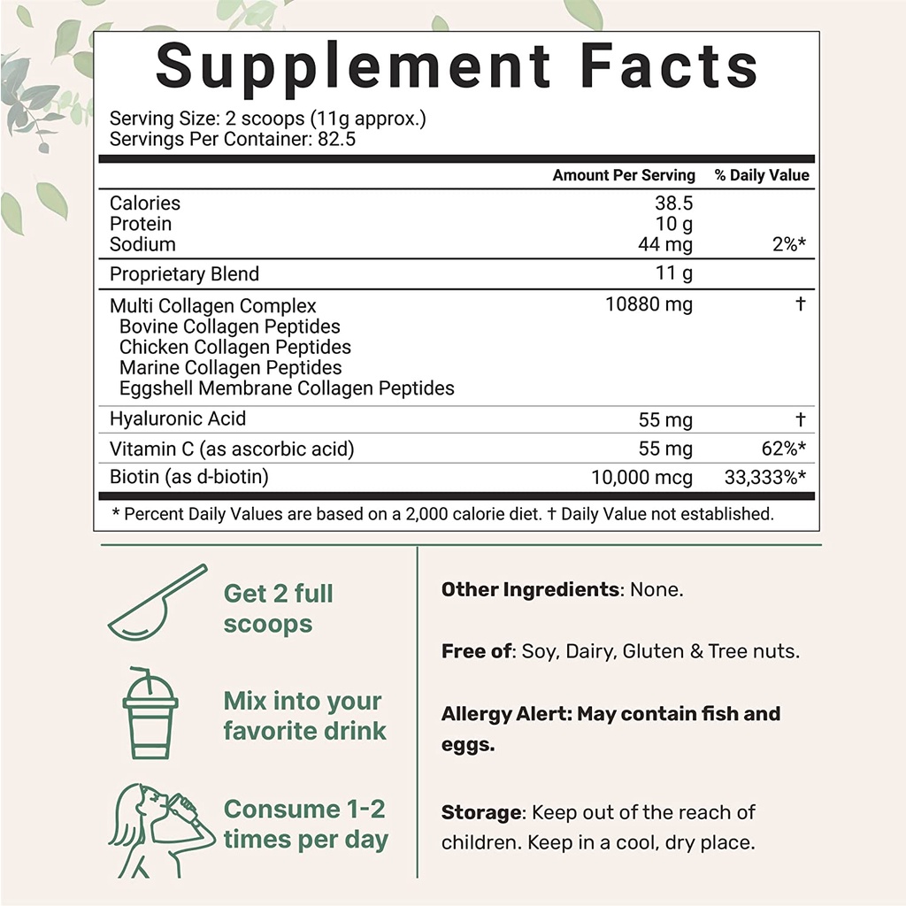 Multi Collagen Thủy Phân - Hyaluronic Acid - Cấp Nước - Biotin- 907 gram - 83 servings - Micro Ingredients