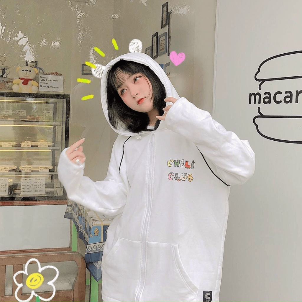 Áo khoác nữ Hoodie form rộng Khóa Dây Kéo IN Chữ Siêu Cute TP [NewUnisex]