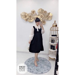 Bigsize Đầm tiểu thư phối nơ D434