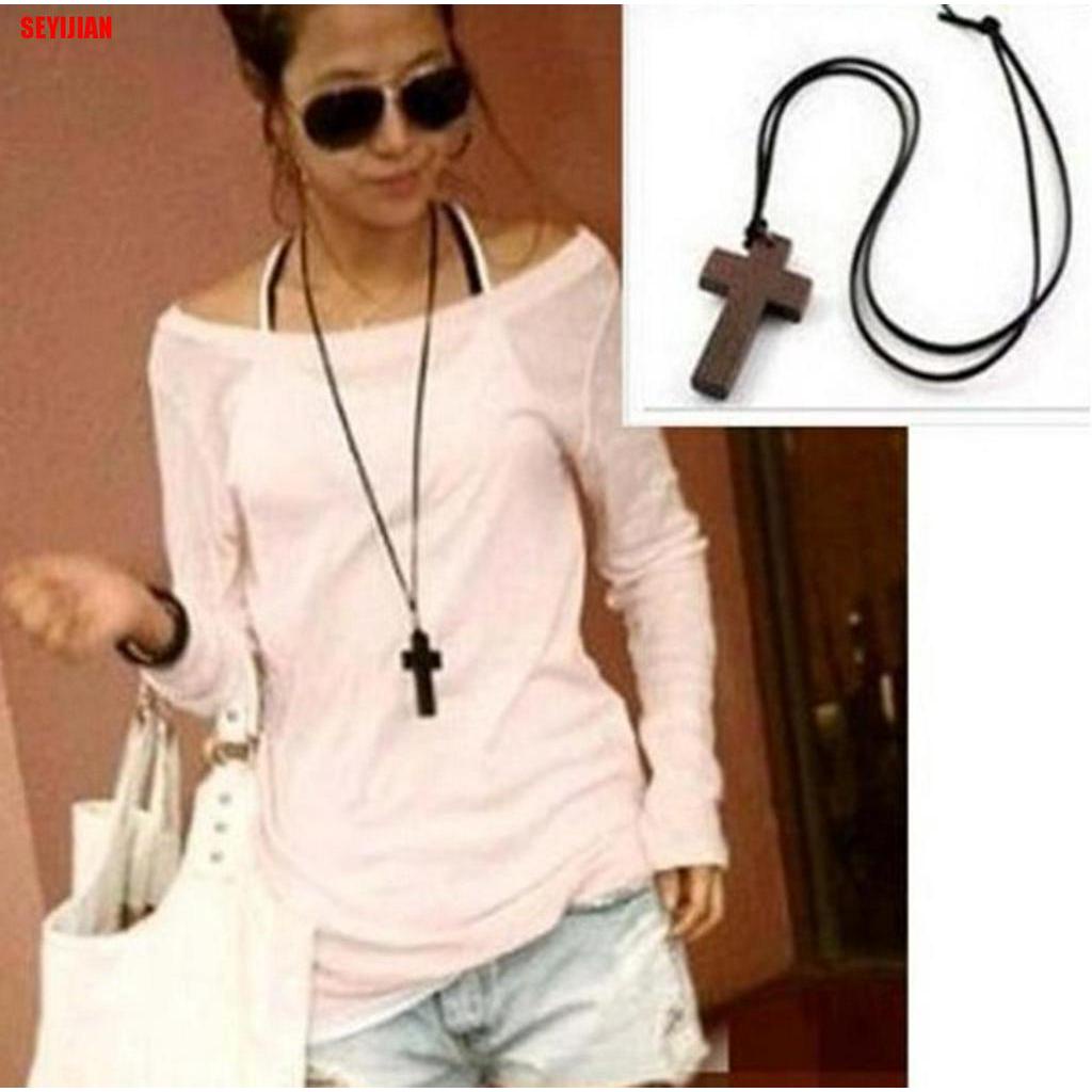 Dây Chuyền Da Mặt Thánh Giá Bằng Gỗ Phong Cách Retro