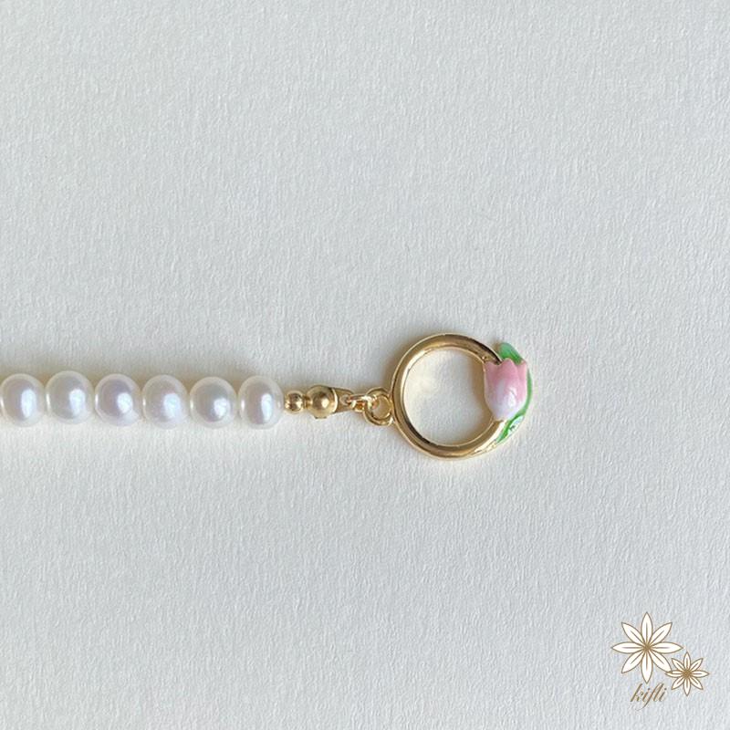 Vòng Tay Hoa Tulip Đính Ngọc Trai Giả Cao Cấp Sang Trọng Cho Nữ