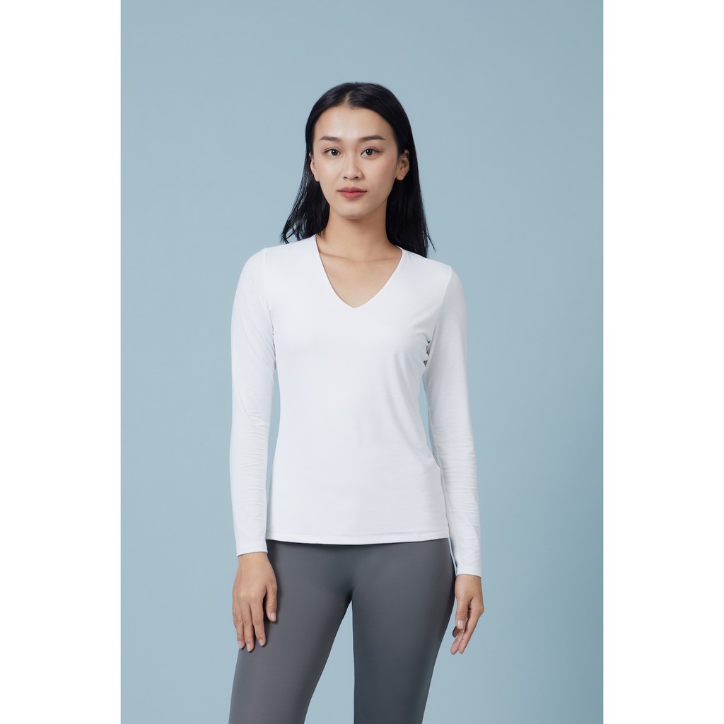 TheBlueTshirt - Durable Bamboo Long Sleeve T - Áo Thun Trắng Tay Dài Cổ V